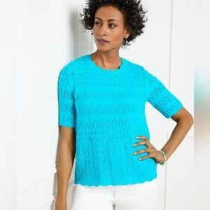 Talbots Mixed Pointelle Knit Stitch Pullover Sweater Women's NWT Blue Sz XL